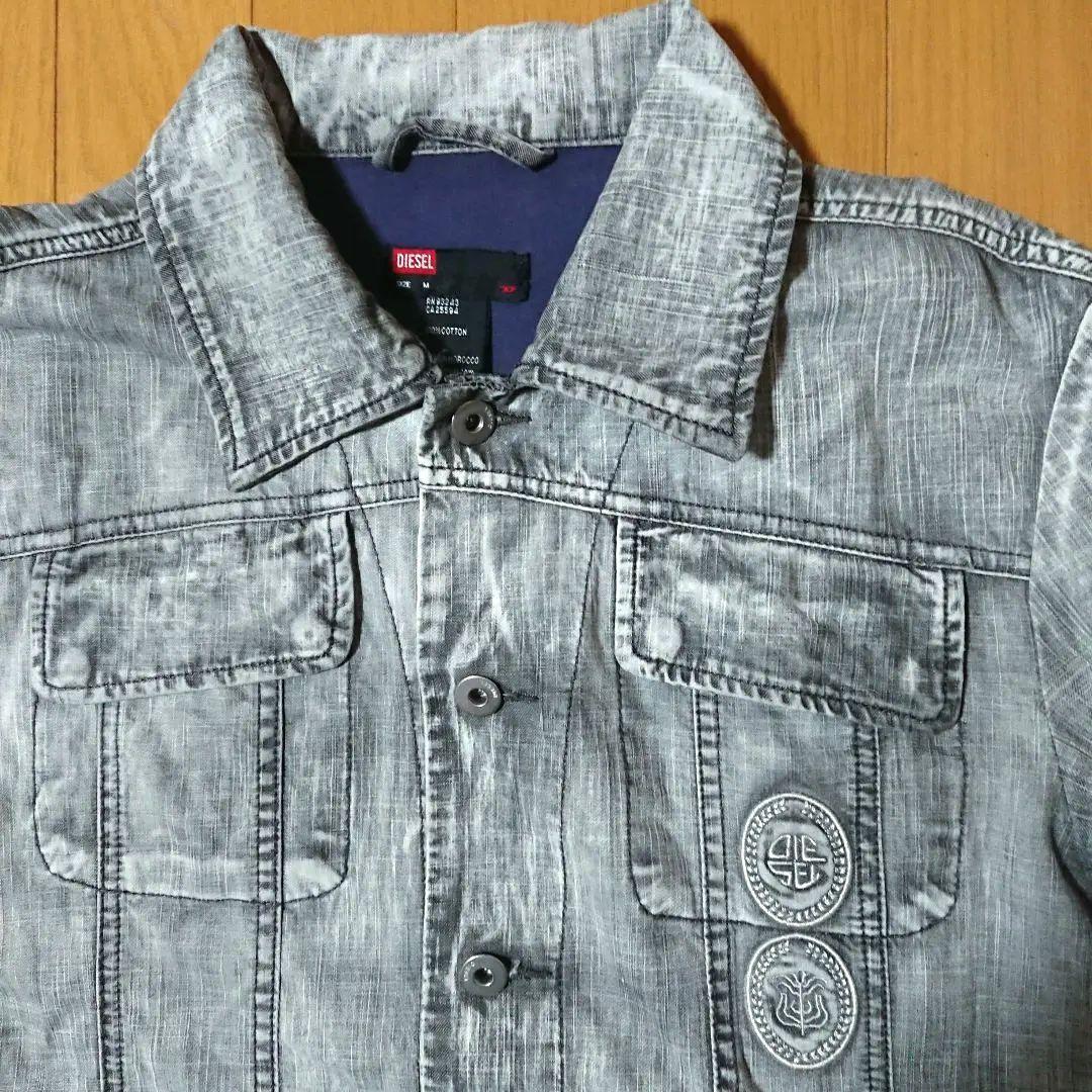 【希少】DIESEL ワッペン付ダメージ加工ライトカラーデニムジャケット