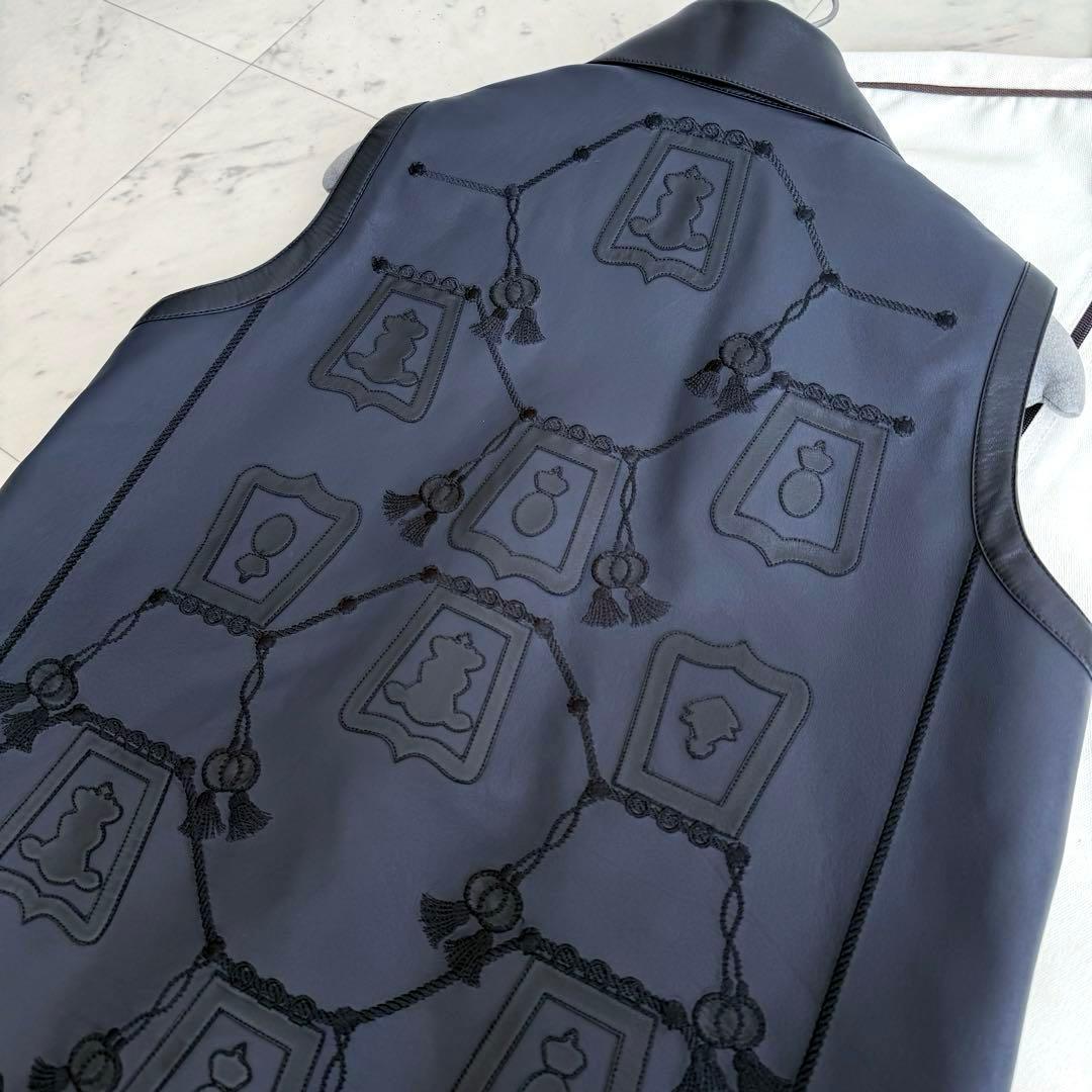 付属品付 幻 HERMES エンブロイダリー ラムレザーロングベスト ブラック