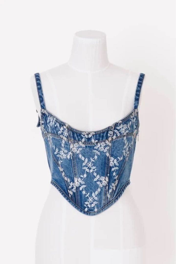 トップス FETICO FLOWER EMBROIDERED DENIM BUSTIER