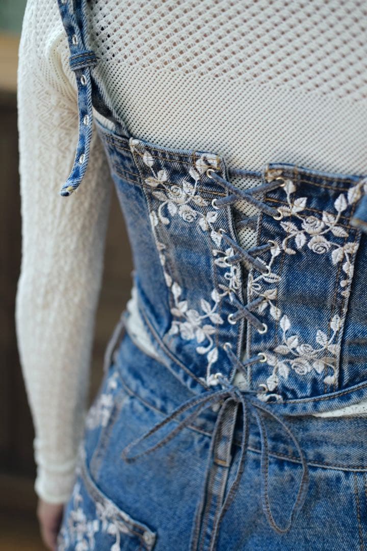 トップス FETICO FLOWER EMBROIDERED DENIM BUSTIER