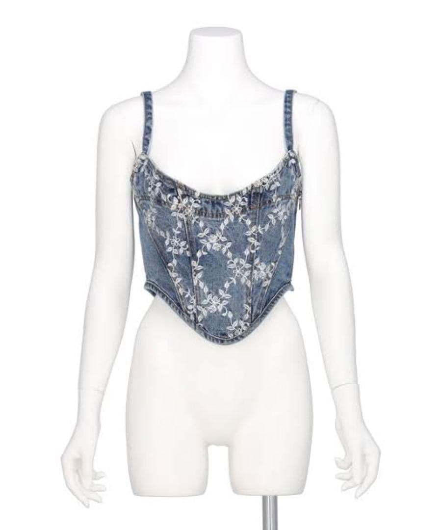 トップス FETICO FLOWER EMBROIDERED DENIM BUSTIER