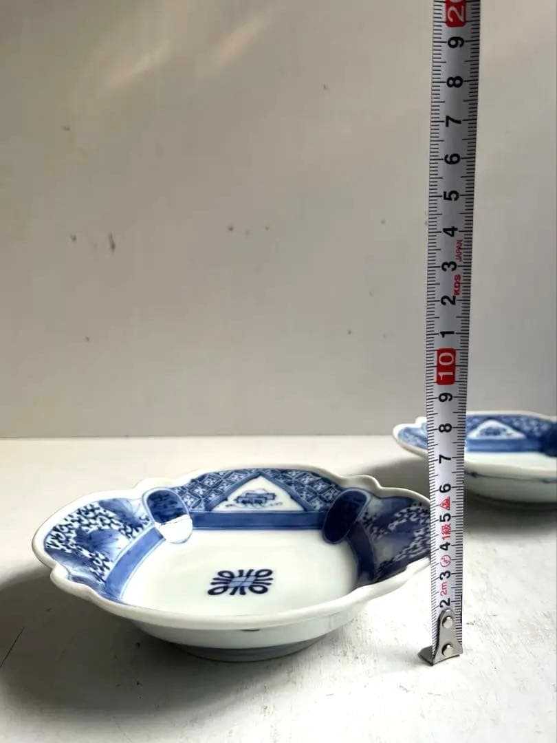 332 骨董 アンティーク 古伊万里 福寿紋変わり四方向付 2点組 染付 幕末