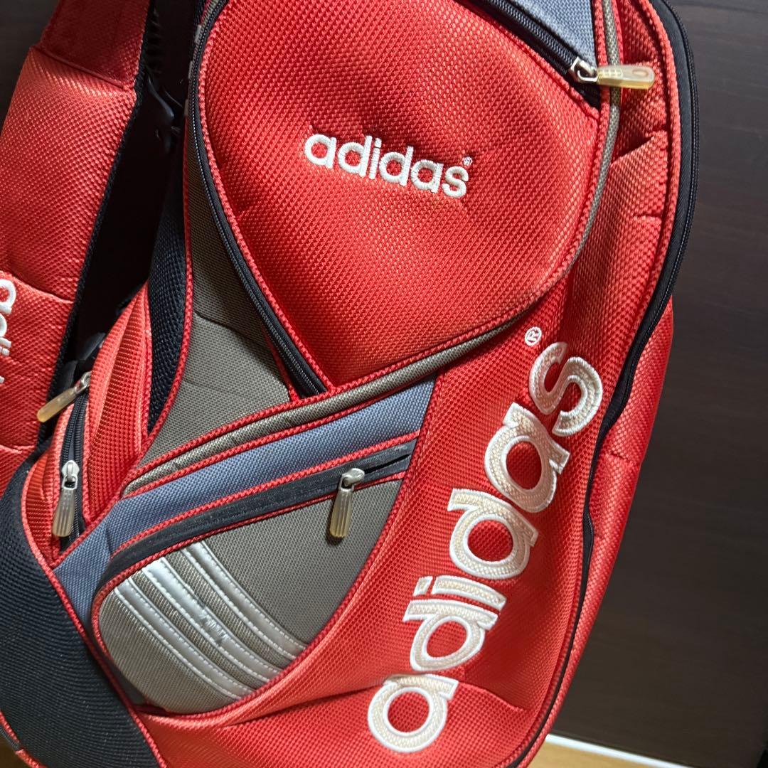 adidas キャディバッグ ゴルフバッグ スリーストライプ レッド