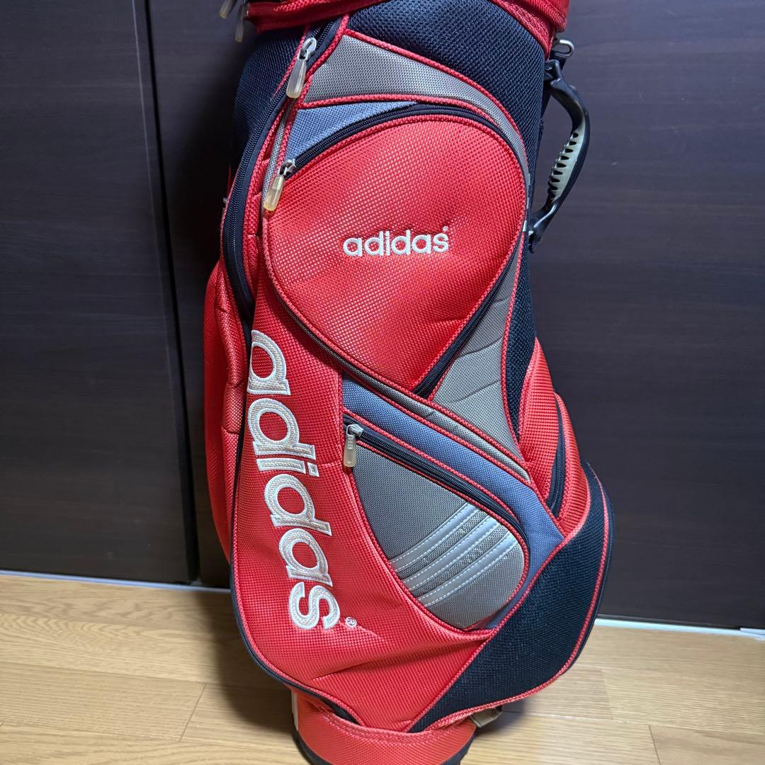 adidas キャディバッグ ゴルフバッグ スリーストライプ レッド