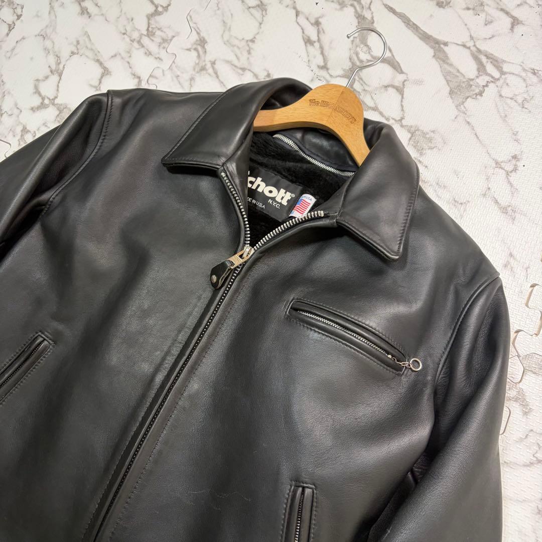 奇跡の46size/極美品✨schott トラッカージャケット ボア 黒 642