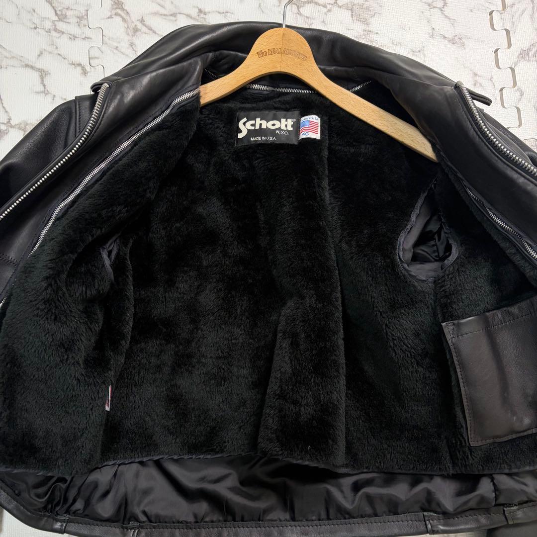奇跡の46size/極美品✨schott トラッカージャケット ボア 黒 642