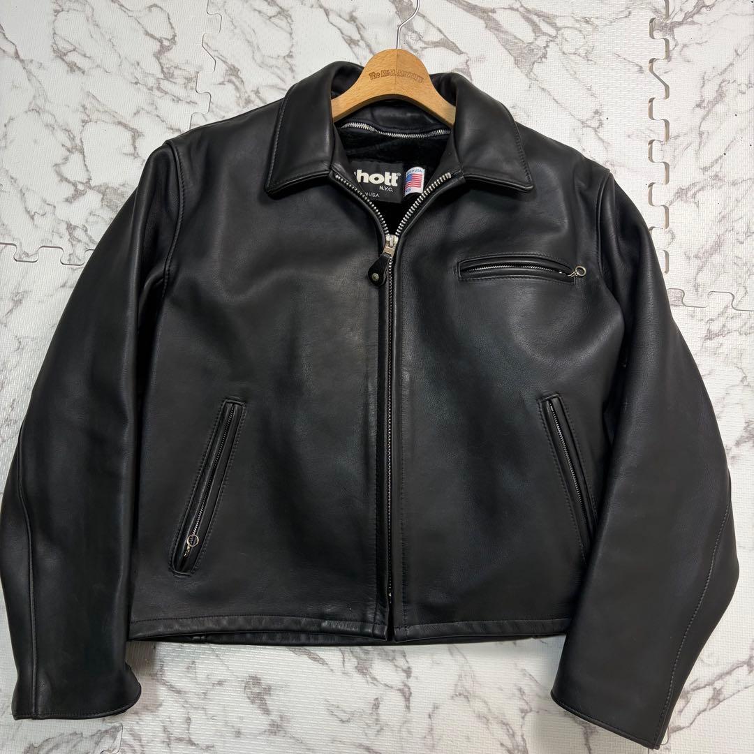 奇跡の46size/極美品✨schott トラッカージャケット ボア 黒 642
