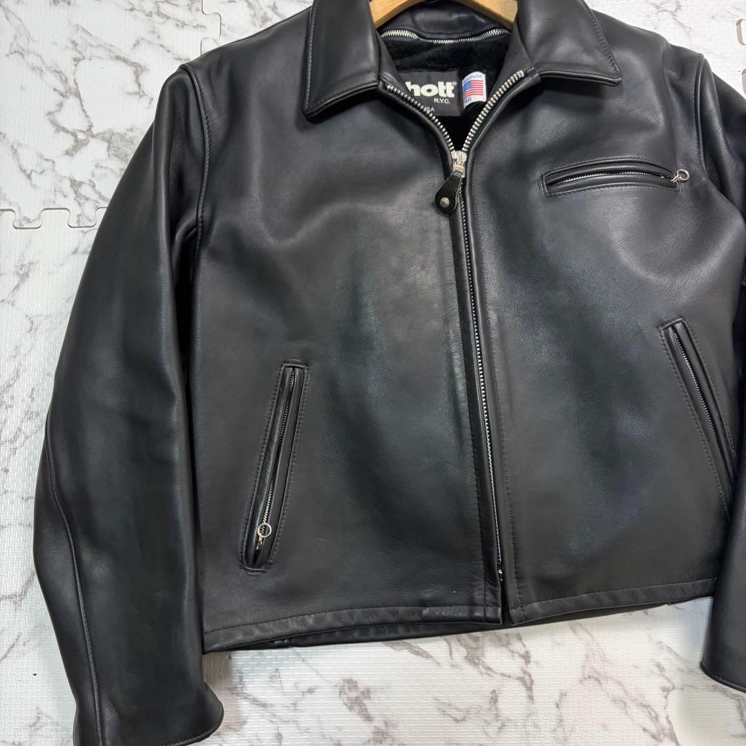 奇跡の46size/極美品✨schott トラッカージャケット ボア 黒 642