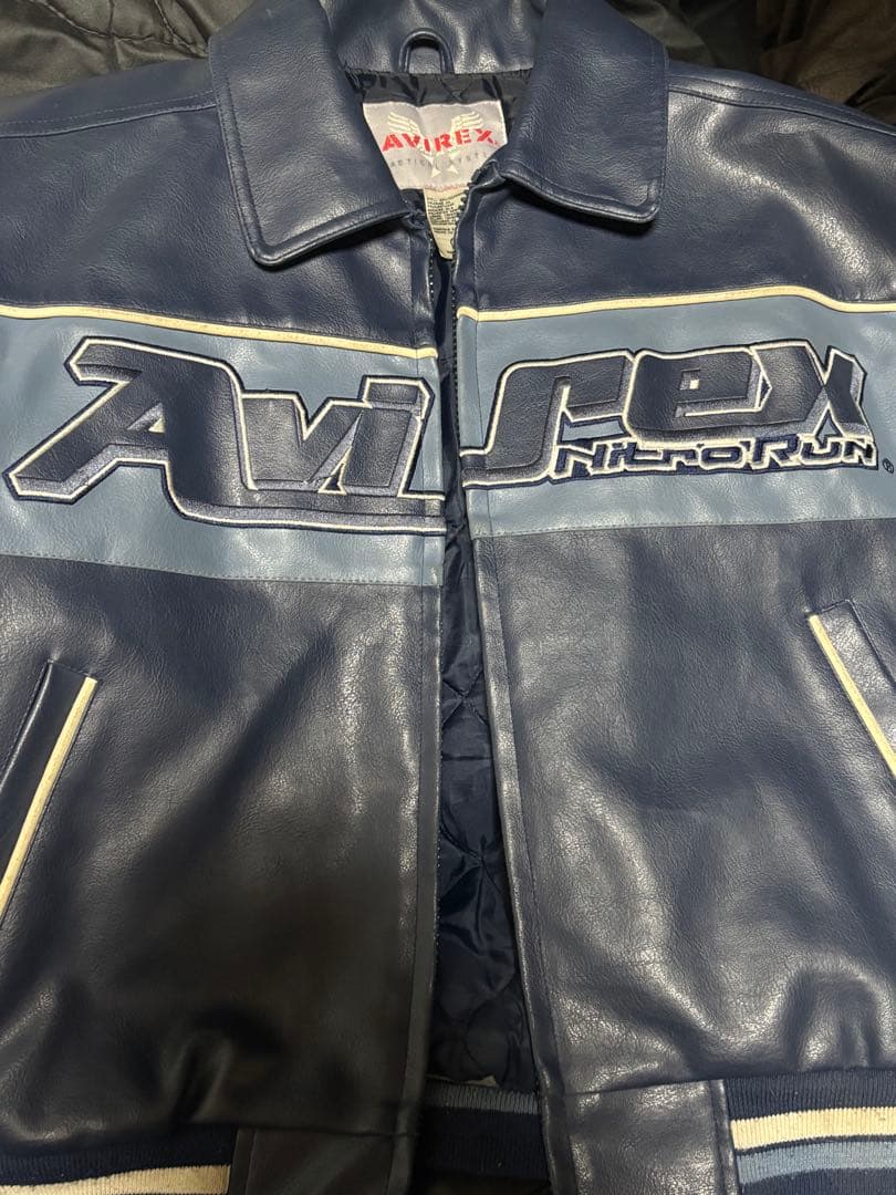 Avirex ブルー ネイビーレザージャケット S
