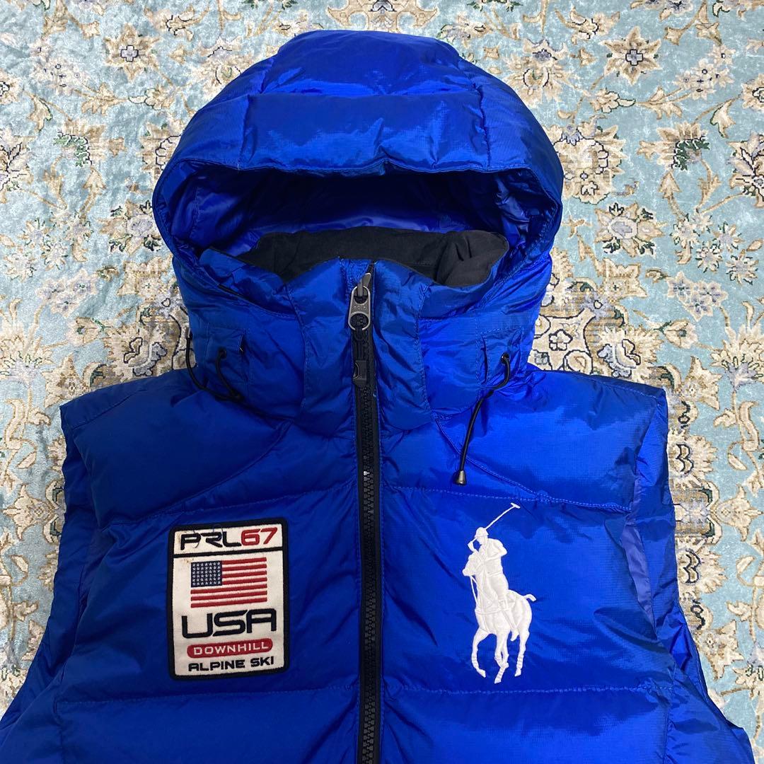 希少ブルーカラー ポロラルフローレン ビッグポニー ダウンベスト usa 騎馬