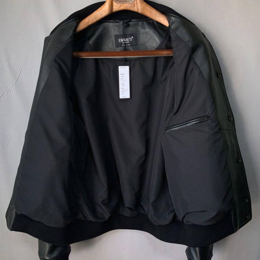 新品 EMMETI エンメティ スタジャン 50ウールカシミヤ レザー ブラック