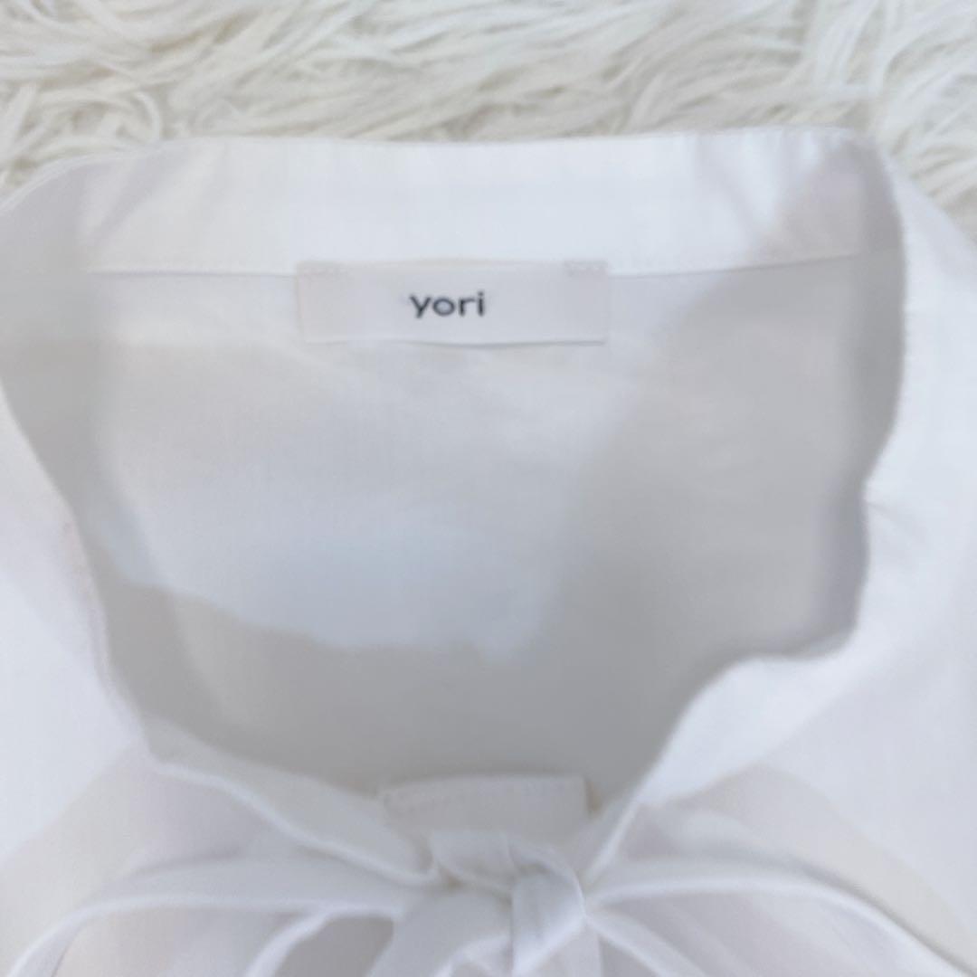 yori ヨリ リボンパフスリーブブラウス ボリューム袖 ボウタイ 白 日本製