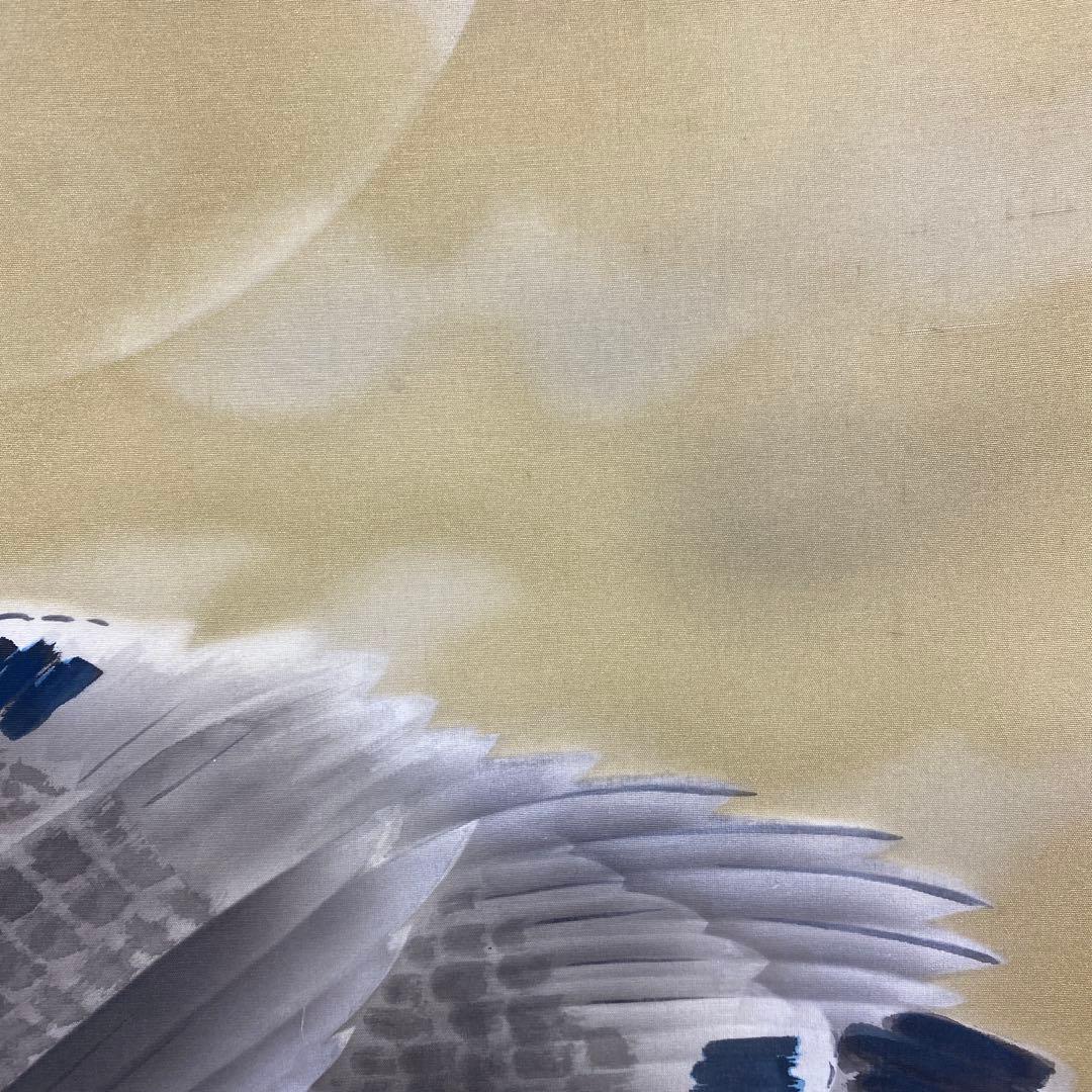 美品 掛け軸 笠井利之作 金地 月下の雇図 共箱 太巻き付 秋掛け 美術年鑑掲載