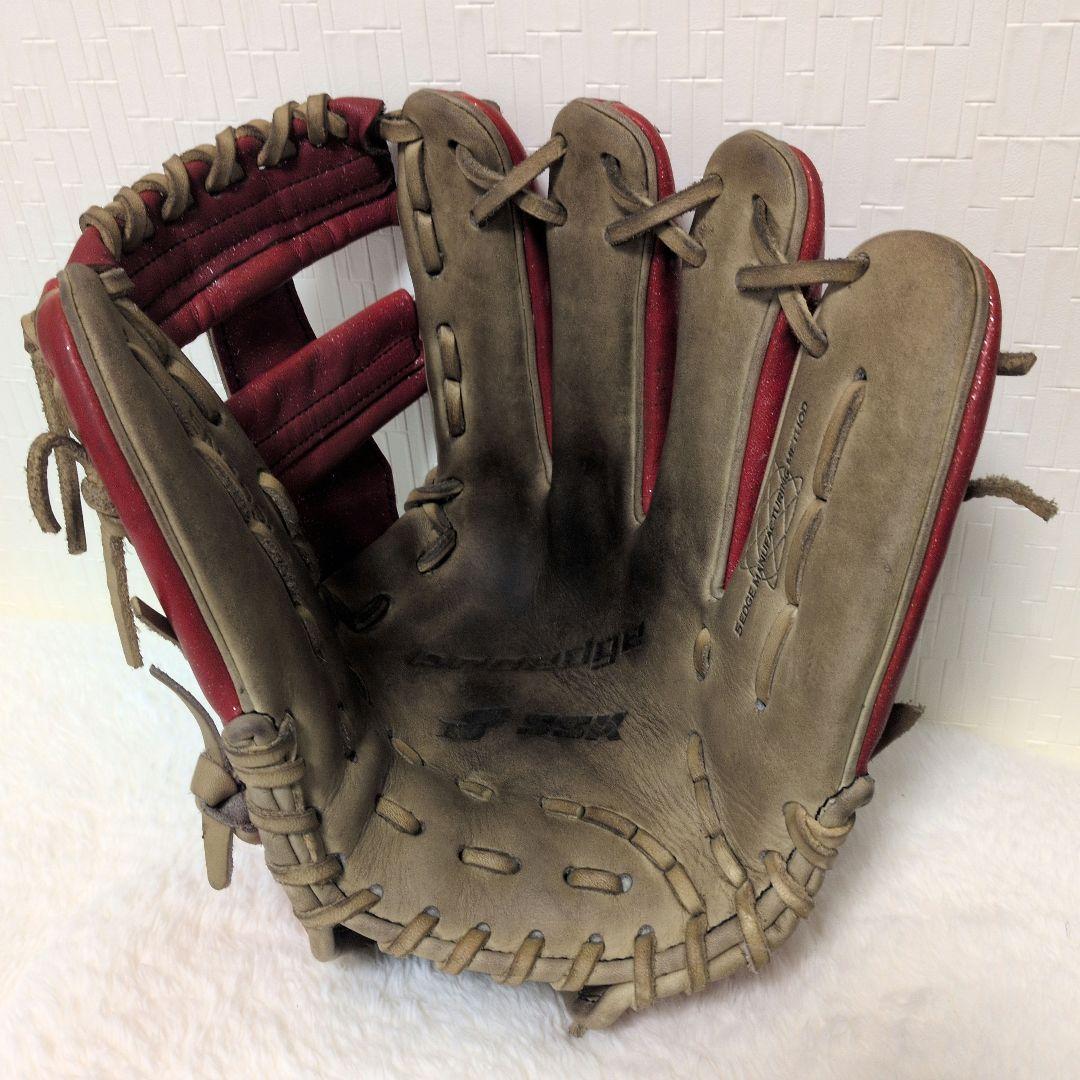 リー♡SSK最高峰 プロエッジ 軟式 内野手用 グローブ 赤ラメ×ベージュ