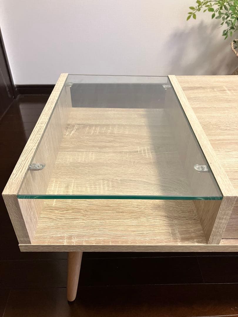 モダンセンターテーブル 木製 ガラス