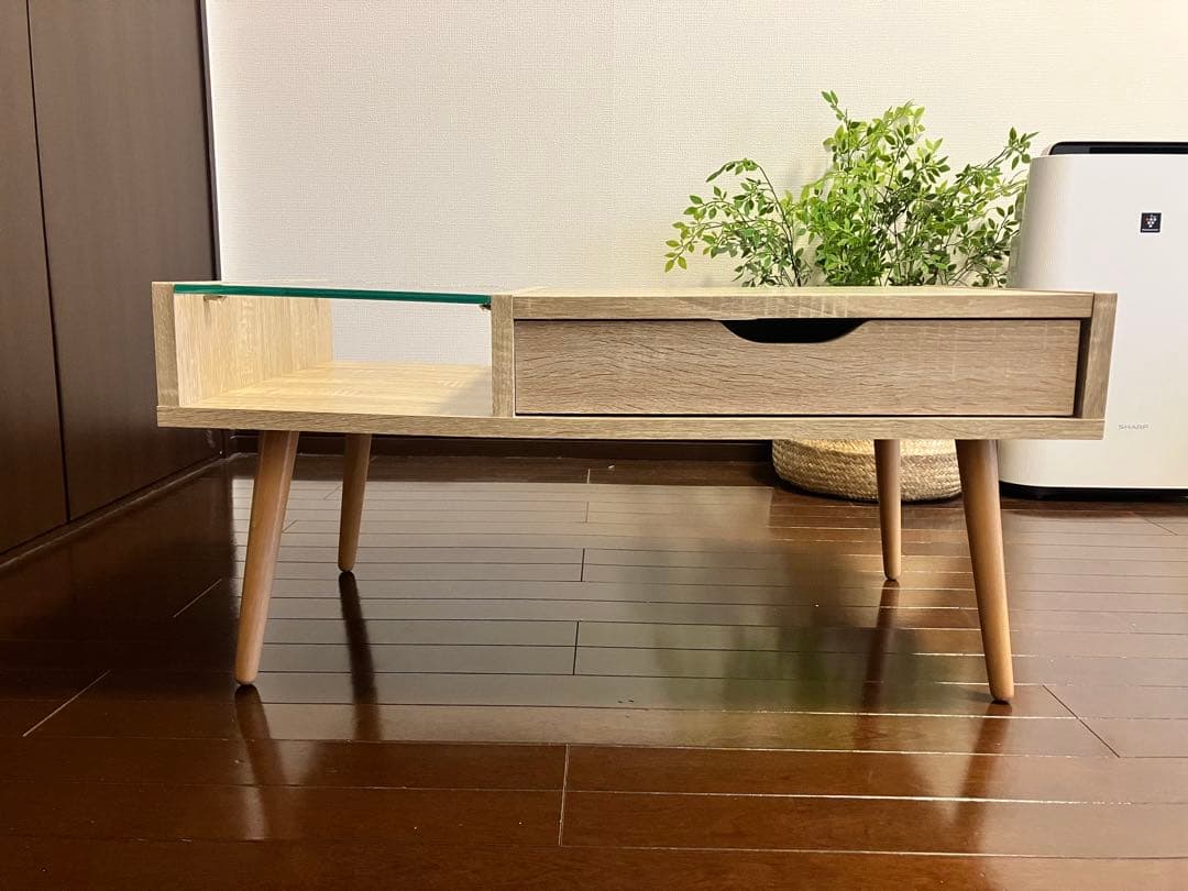 モダンセンターテーブル 木製 ガラス