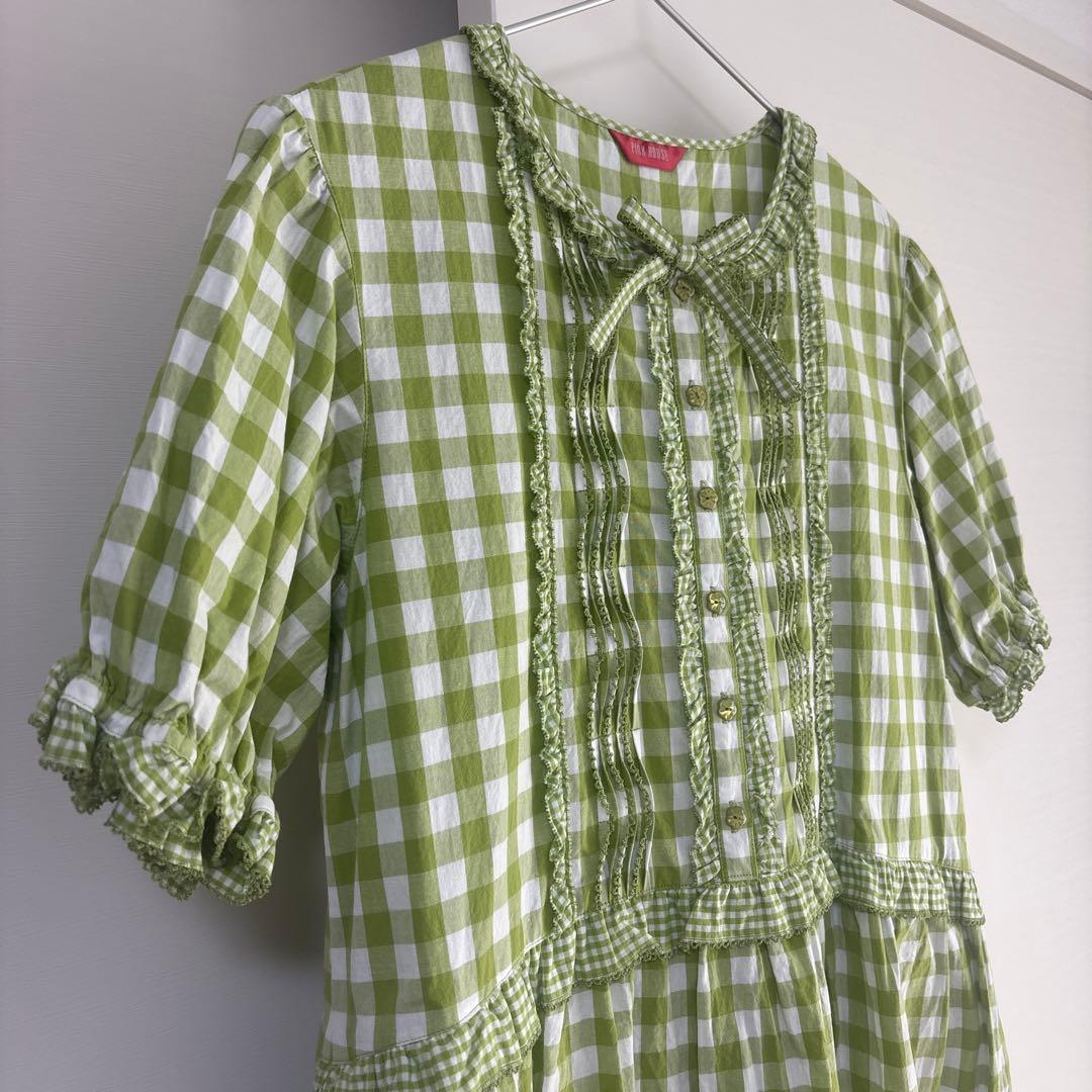 ★新品　PINK HOUSE グリーンチェック 半袖ワンピース