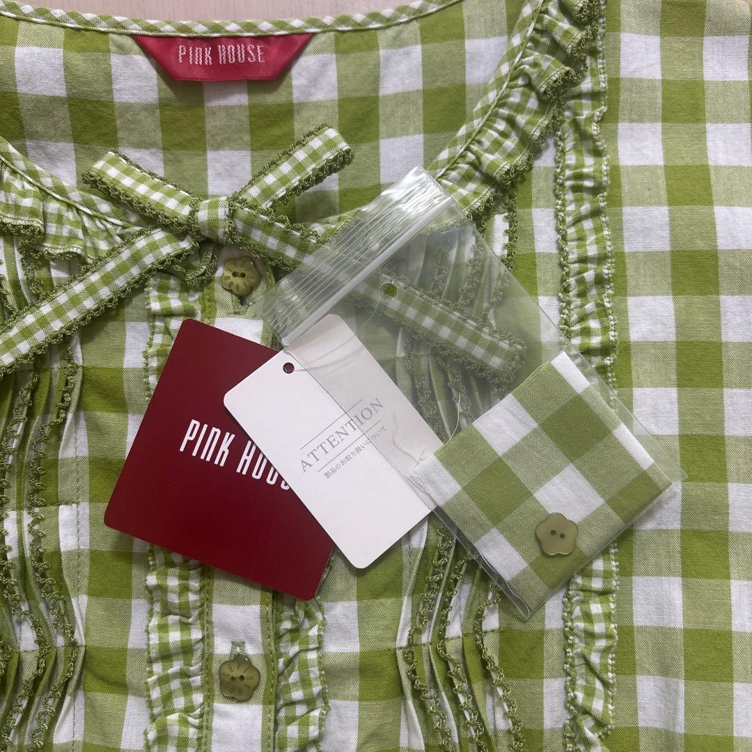 ★新品　PINK HOUSE グリーンチェック 半袖ワンピース