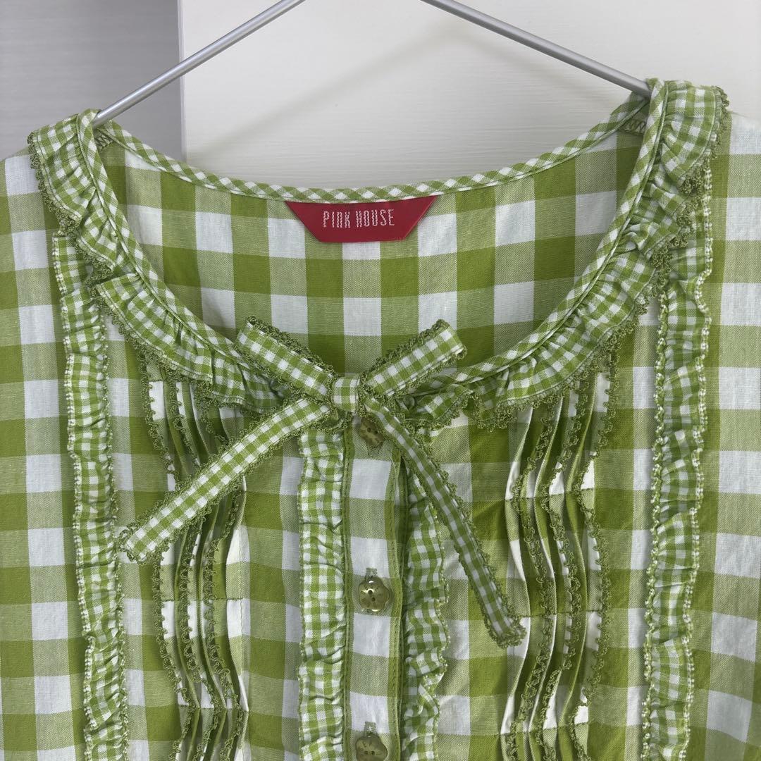 ★新品　PINK HOUSE グリーンチェック 半袖ワンピース