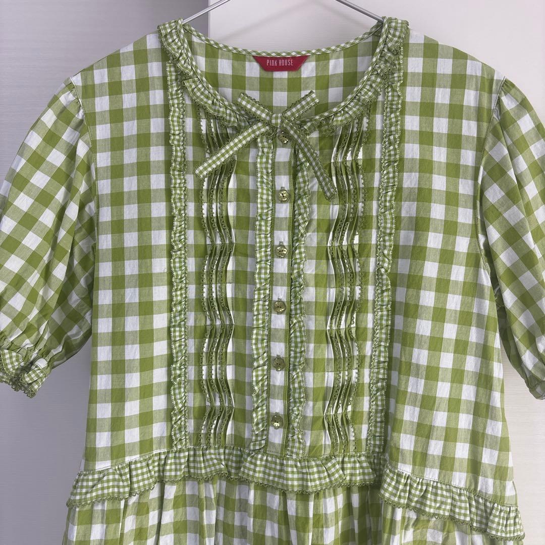 ★新品　PINK HOUSE グリーンチェック 半袖ワンピース