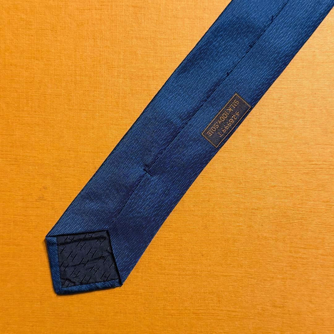 s*6様 エルメス　ネクタイ　紺　無地　馬柄刺繍　シルクジャガード ポニー