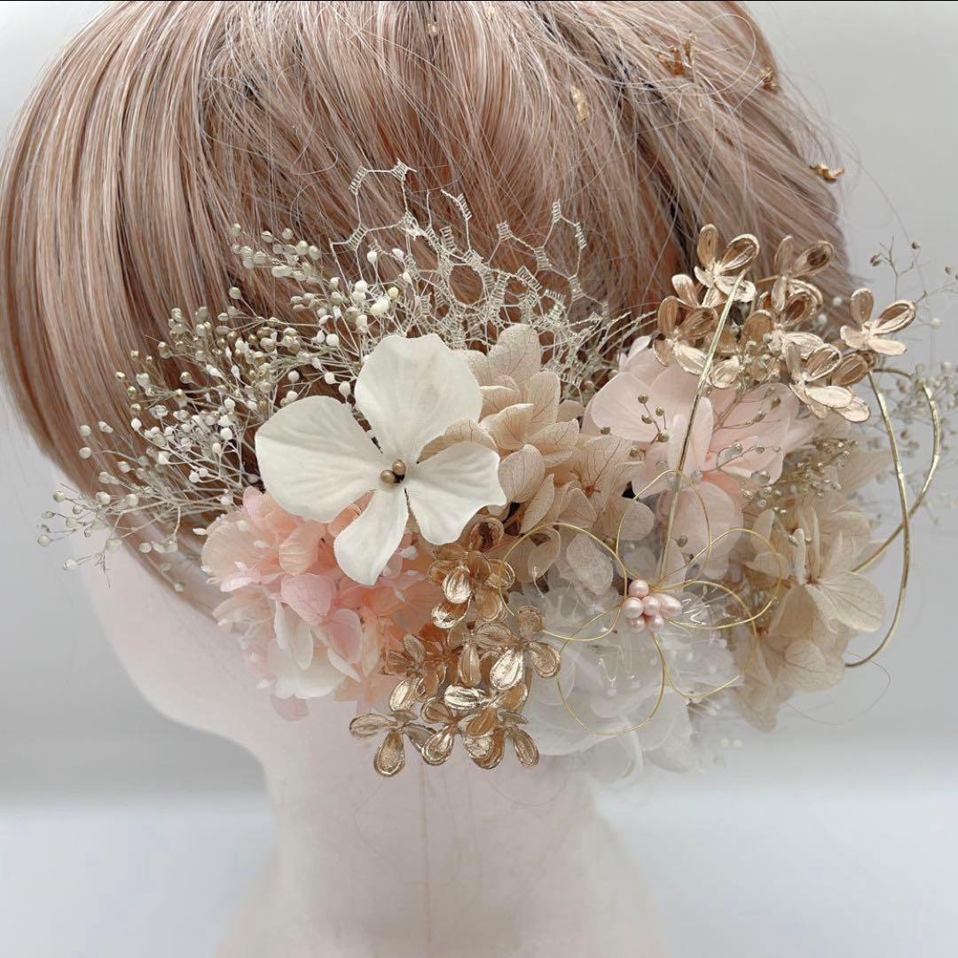 和装髪飾り　ヘッドドレス　水引×金箔　ピーチオレンジ