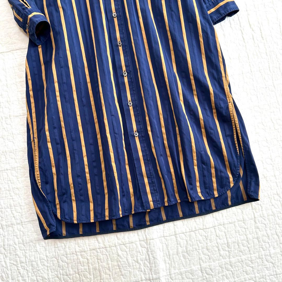 TICCA ノーカラースクエアビッグロングシャツ ワンピース ストライプ