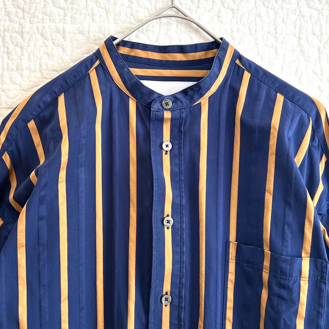 TICCA ノーカラースクエアビッグロングシャツ ワンピース ストライプ