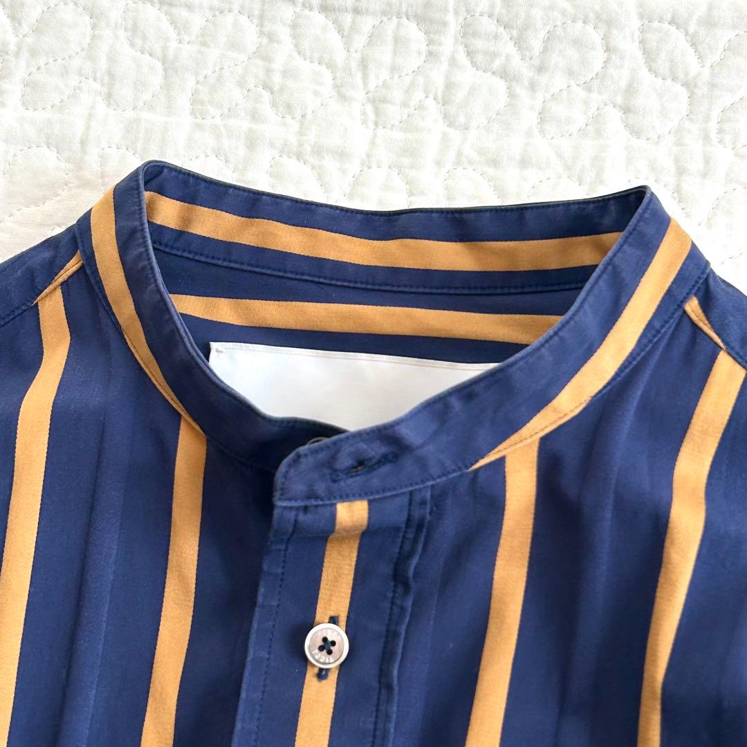 TICCA ノーカラースクエアビッグロングシャツ ワンピース ストライプ