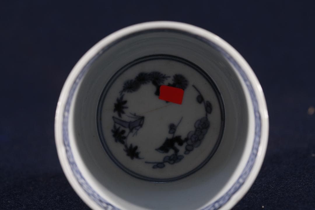 393 古伊万里大振青海波高台蛸唐草図蕎麦猪口　江戸中期