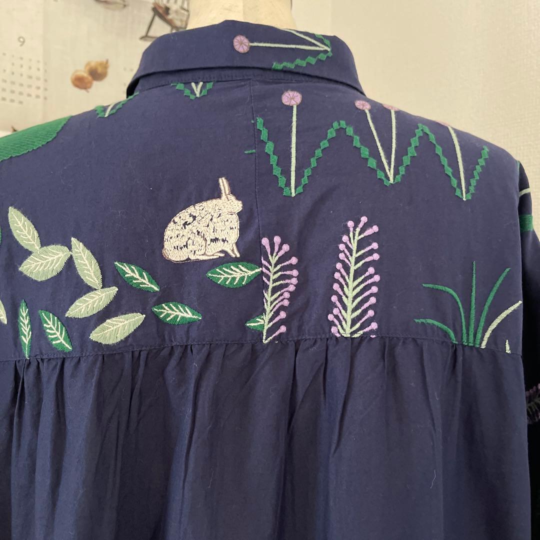 SUPER HAKKA スーパーハッカ　刺繍コットンワンピース　ウサギ