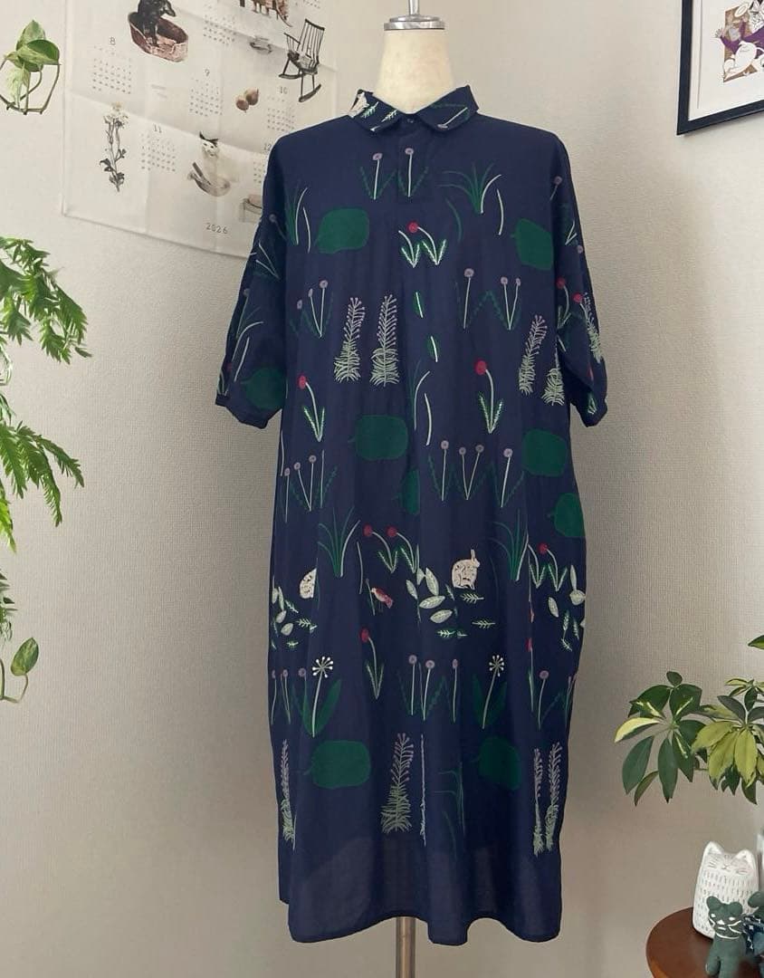 SUPER HAKKA スーパーハッカ　刺繍コットンワンピース　ウサギ