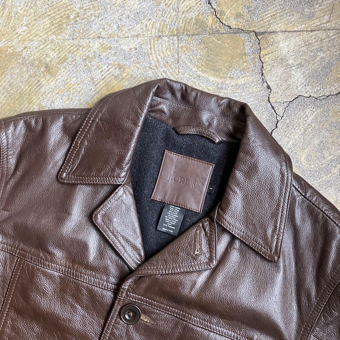 90S J.CREW レザー カーコートジャケット ブラウン ジェイクルー