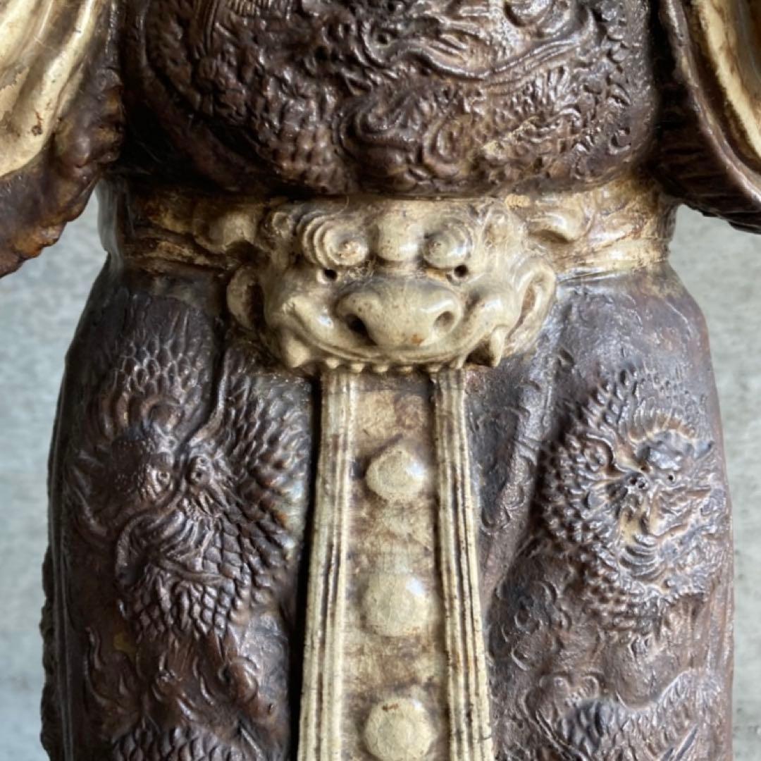 古い像 人物 武将 仏像 人形 大型 陶器 彫刻 置物 骨董品 レトロ カケ有り