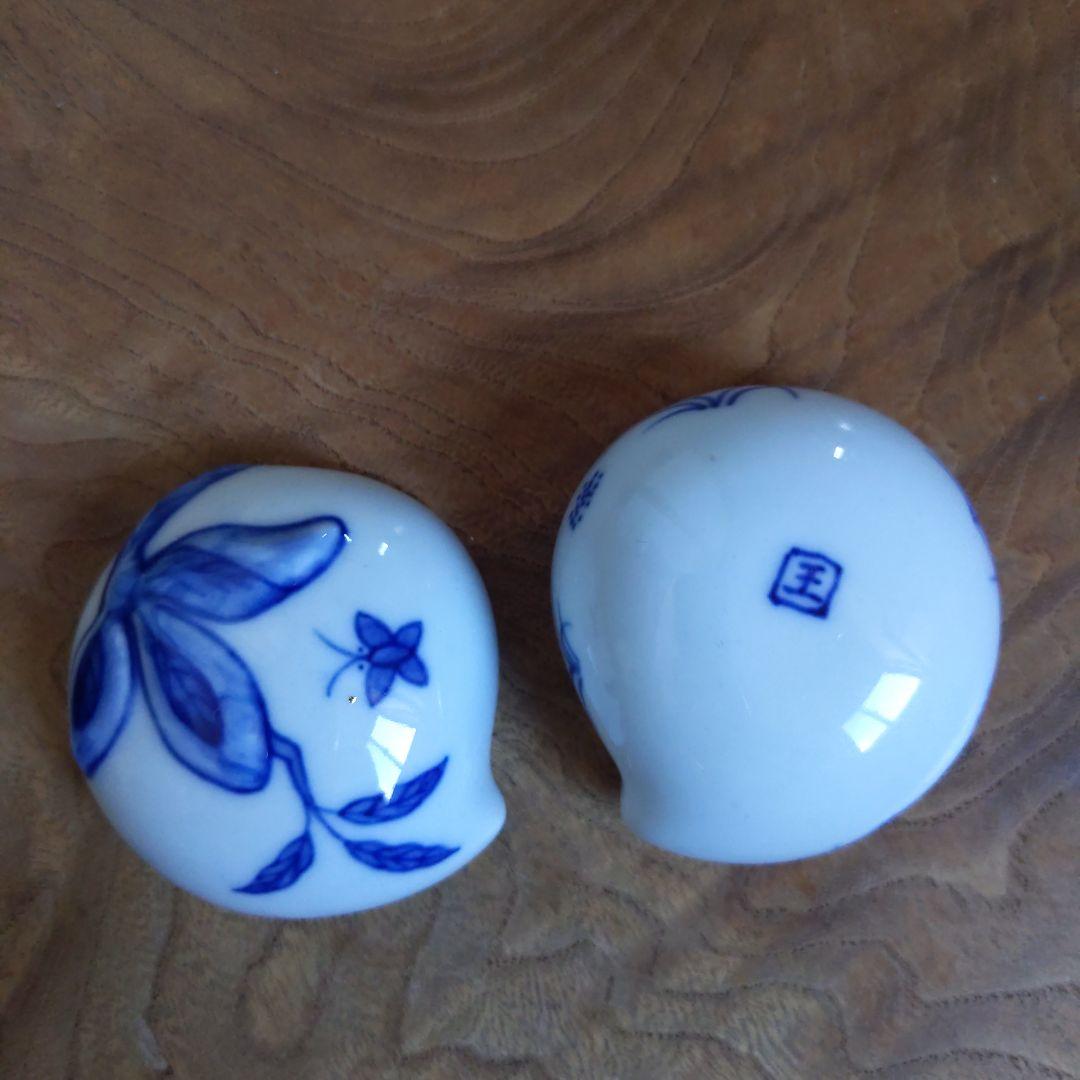 茶道具　染付桃　香合　景徳鎮　王懐英　作　表千家　裏千家　【匿名配送】