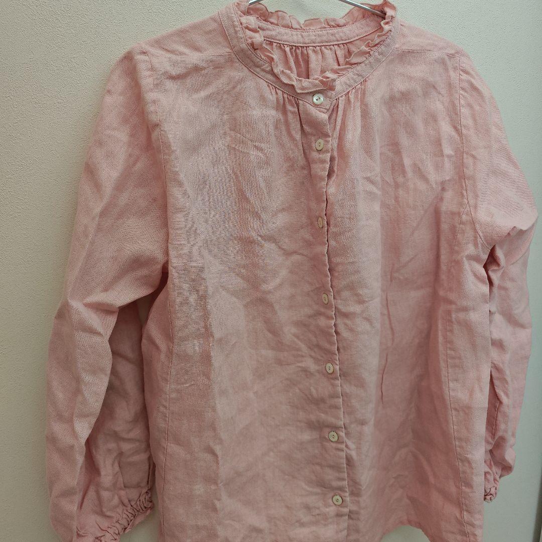 ネストローブ nest robe ピンク 長袖 リネンスタンドフリルブラウス