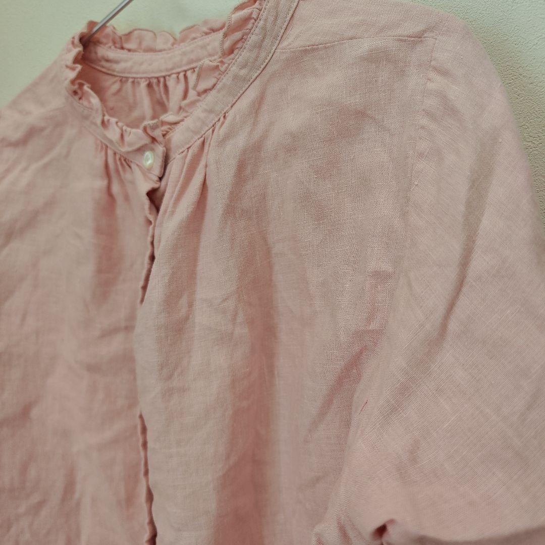 ネストローブ nest robe ピンク 長袖 リネンスタンドフリルブラウス