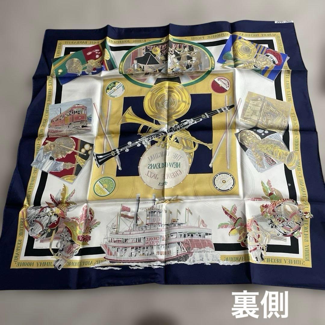 HERMES スカーフ 音楽と船のデザイン 90cm