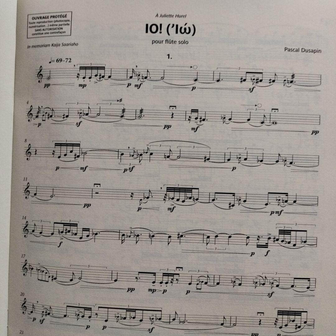 Pascal Dusapin IO! ('יֹו) ソロフルート楽譜