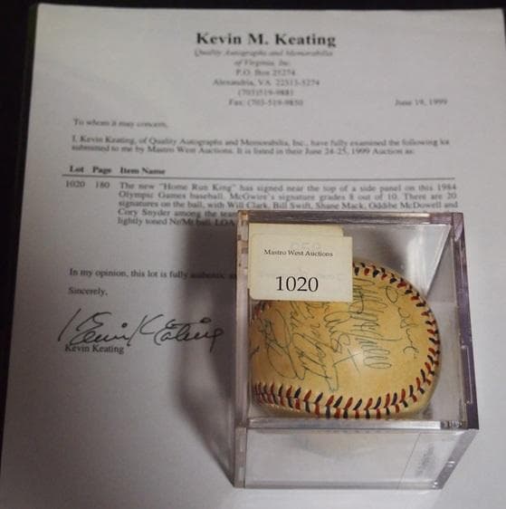 1984 USA Olympic Baseball★McGwire 証明書付