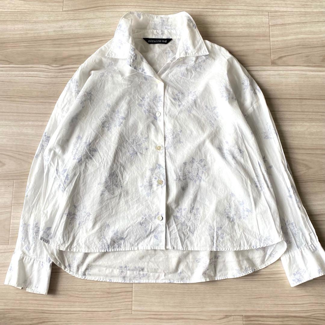 美品✨ミズイロインド　白　花柄　シャツ　ブラウス　オーバーサイズ