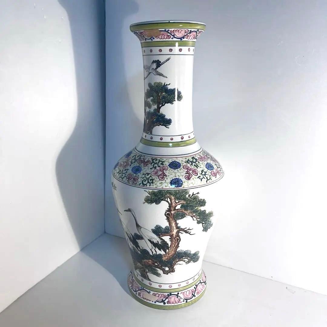 台湾　鶴松陶磁器花瓶　壺　花器　骨董　 約55cm
