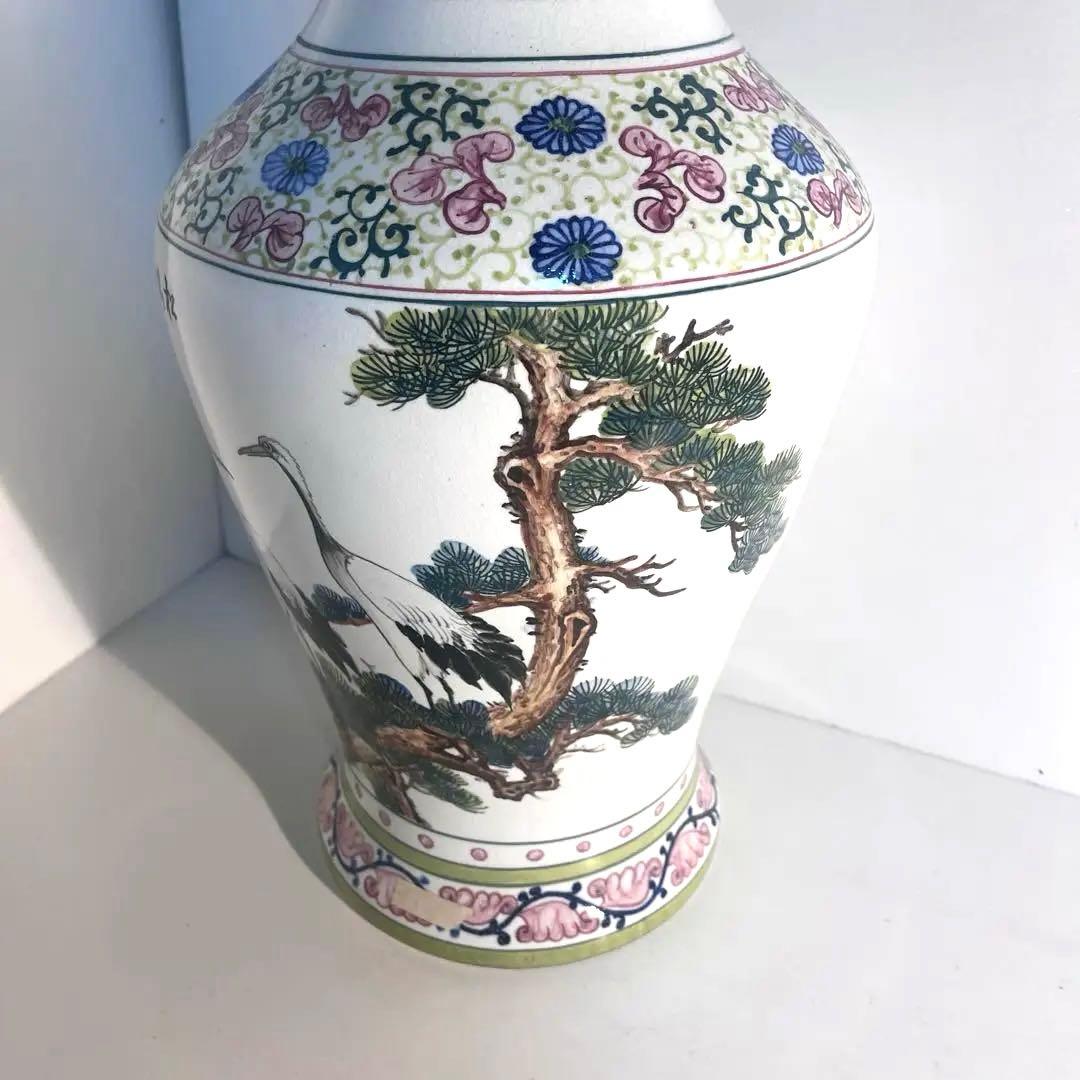 台湾　鶴松陶磁器花瓶　壺　花器　骨董　 約55cm