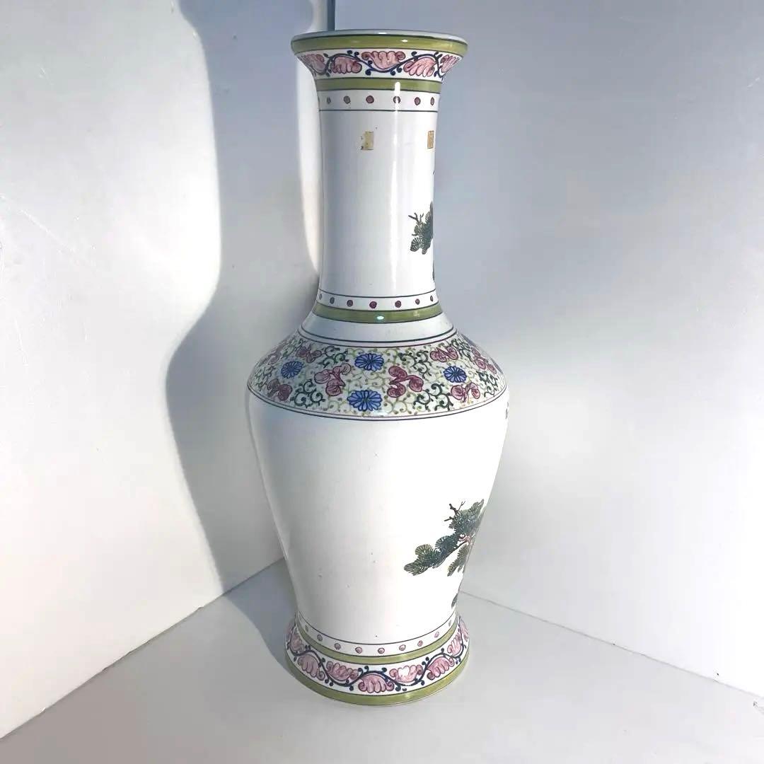 台湾　鶴松陶磁器花瓶　壺　花器　骨董　 約55cm