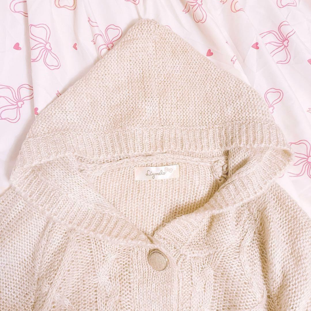 美品✨Lizmelo リズメロ　ニットポンチョ　ベージュ　リボン　ケーブル　M