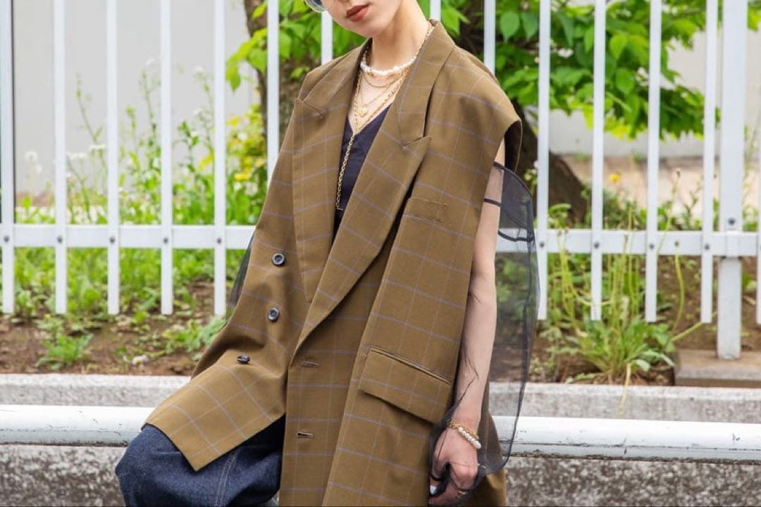 ブラウンチェック ダブルブレストベスト