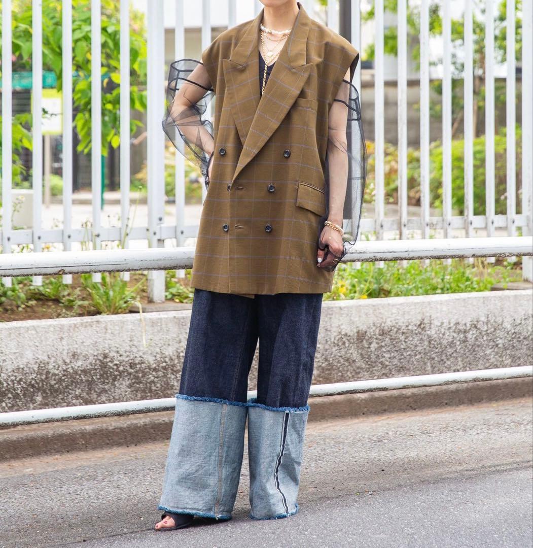 ブラウンチェック ダブルブレストベスト