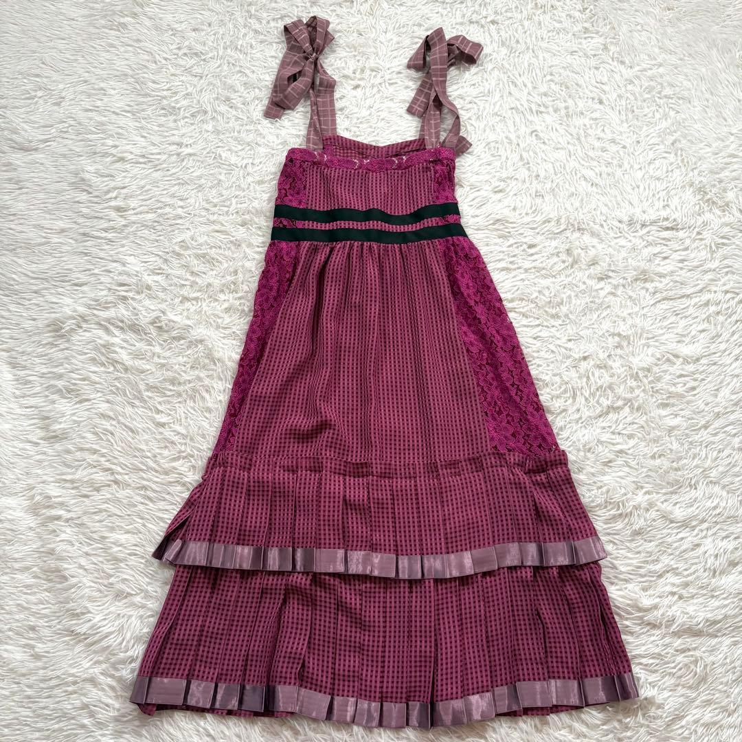 美品✨ルルムゥ　フラワーレース　ティアード　キャミ ワンピース　チェック