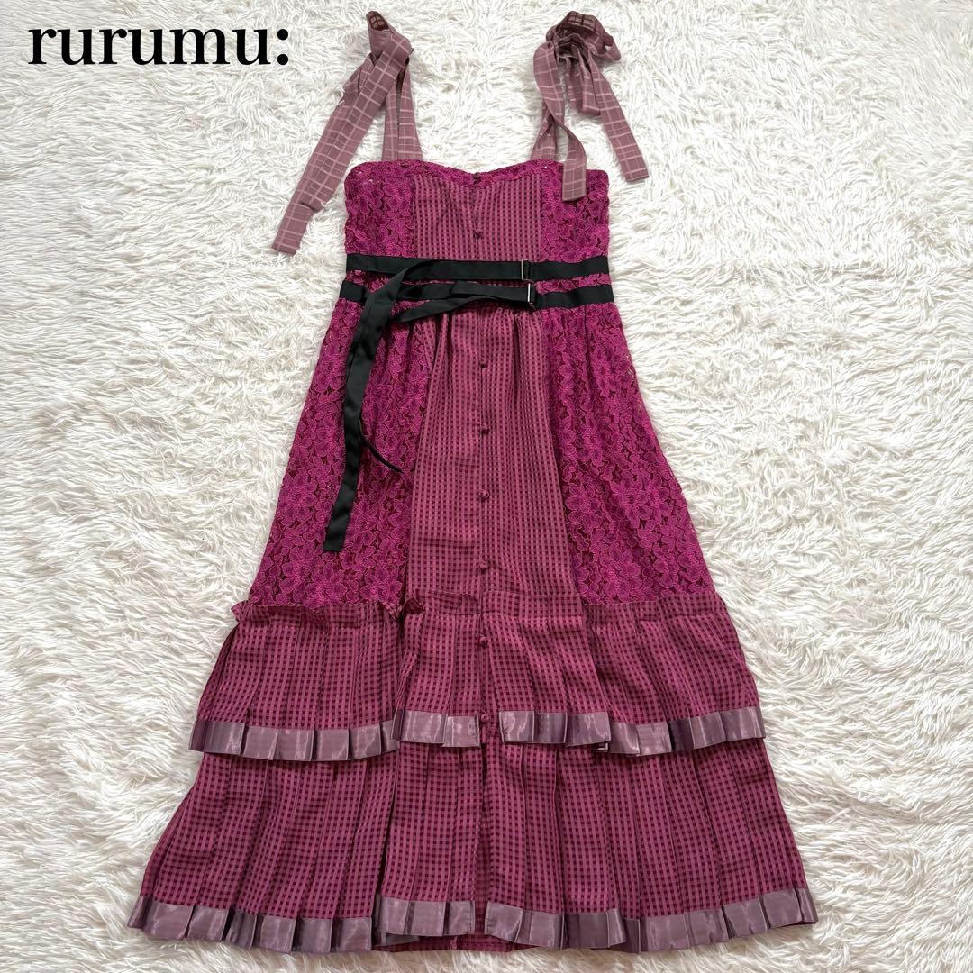 美品✨ルルムゥ　フラワーレース　ティアード　キャミ ワンピース　チェック