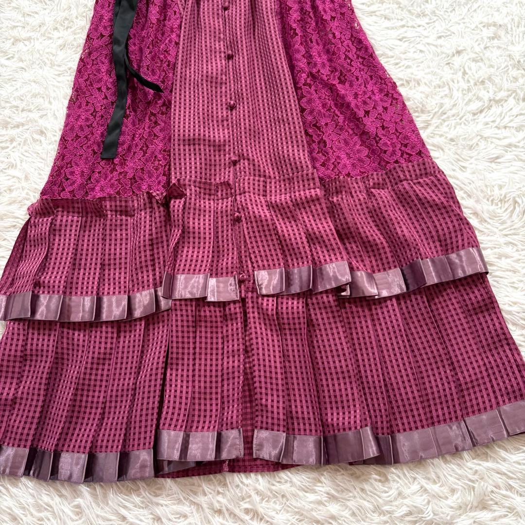 美品✨ルルムゥ　フラワーレース　ティアード　キャミ ワンピース　チェック